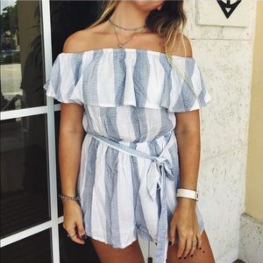 LF Blue & White Stripe Romper XS